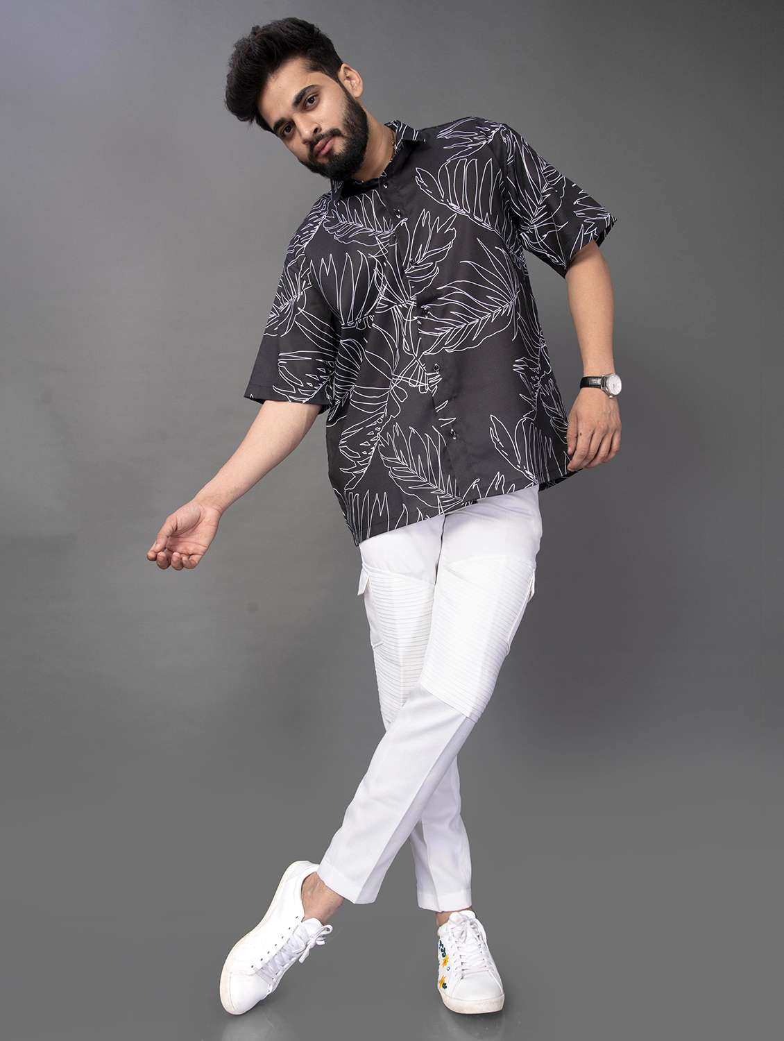 men printed short sleeve oversized casual shirt - 22013110 -  Standard Image - 3