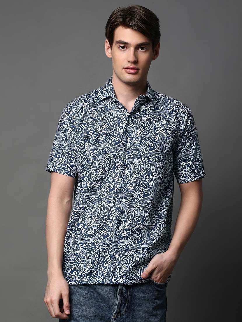 men printed short sleeve regular fit casual shirt