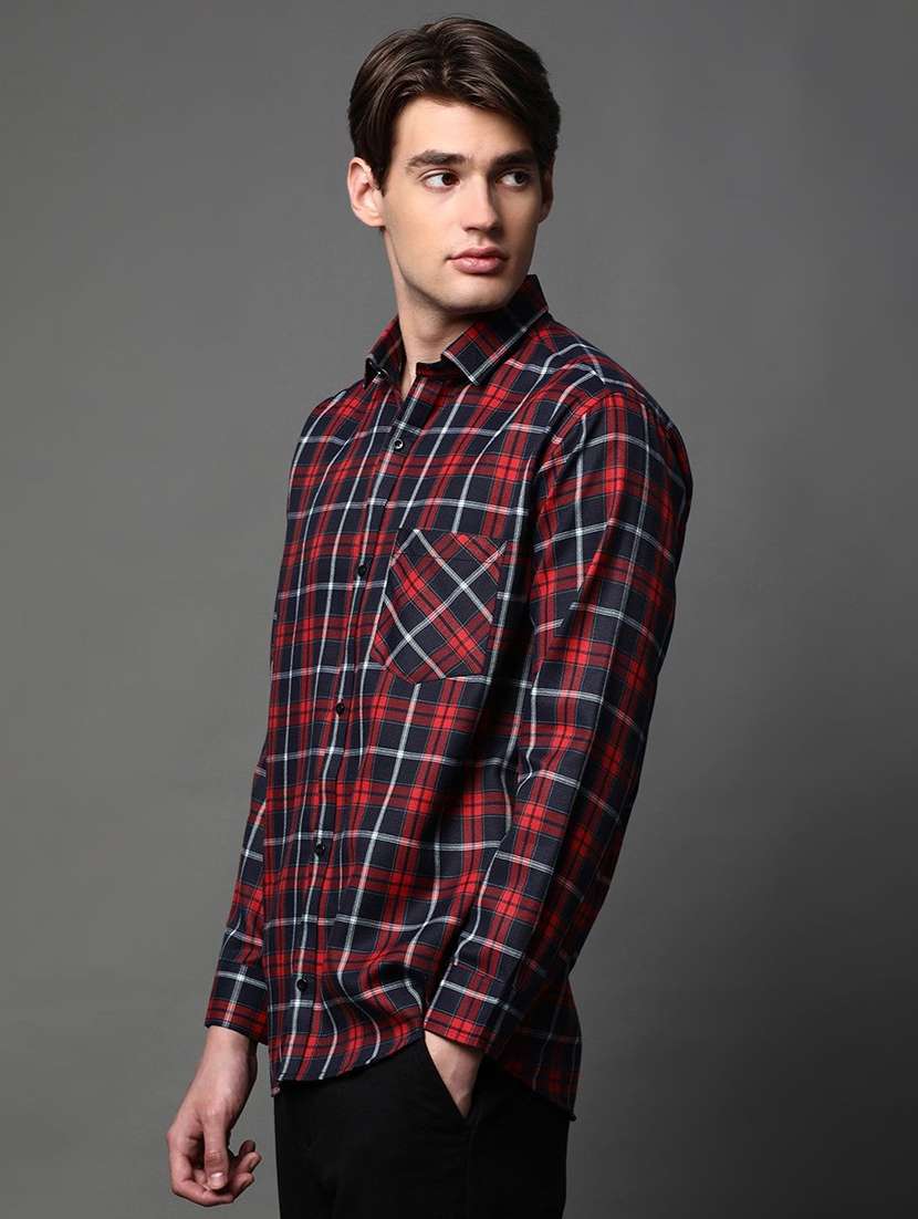 men checkered long sleeve regular fit casual shirt