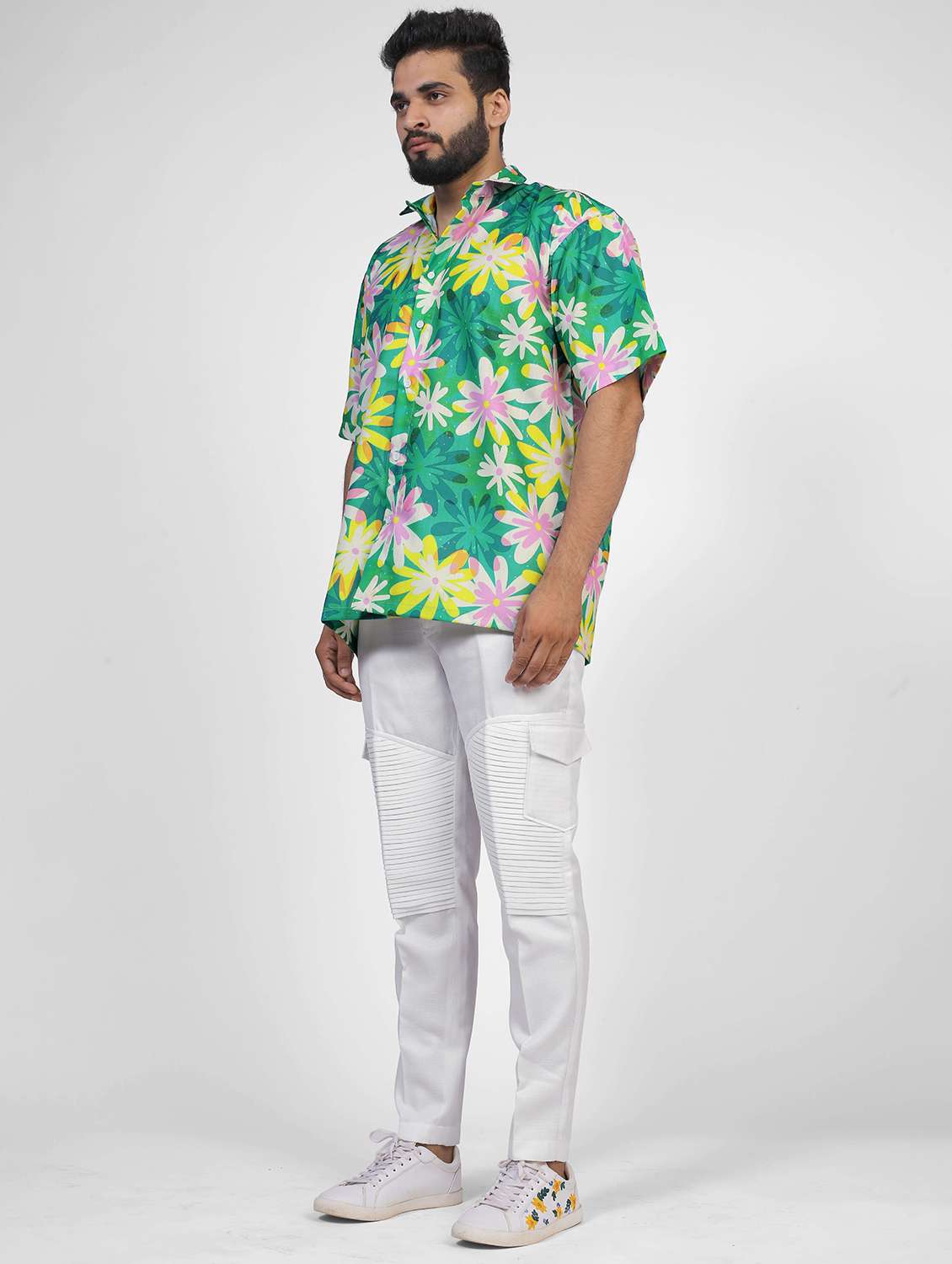 men floral printed short sleeve oversized casual shirt - 22013126 -  Standard Image - 3