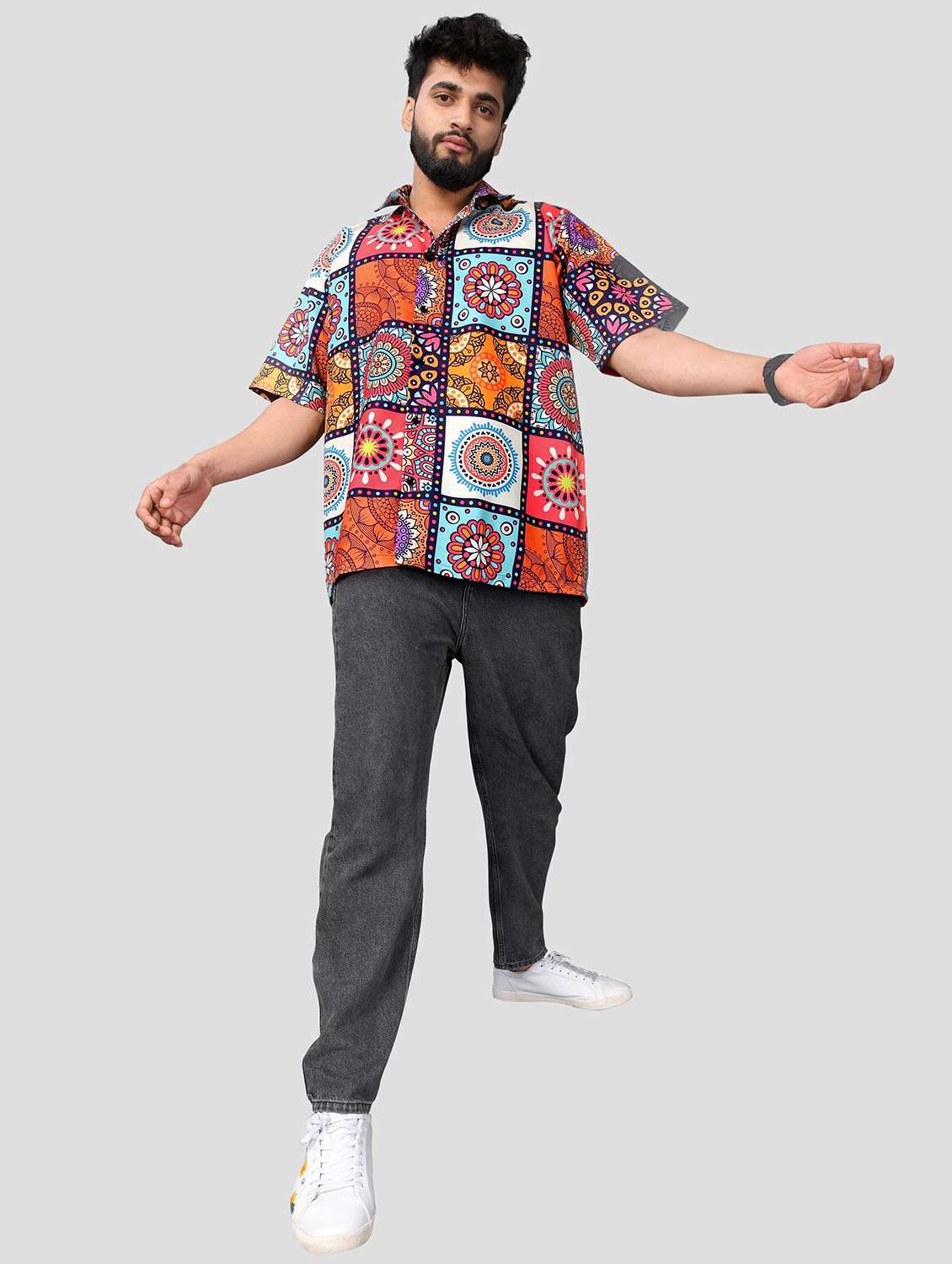 men printed short sleeve oversized casual shirt - 22013143 -  Standard Image - 5