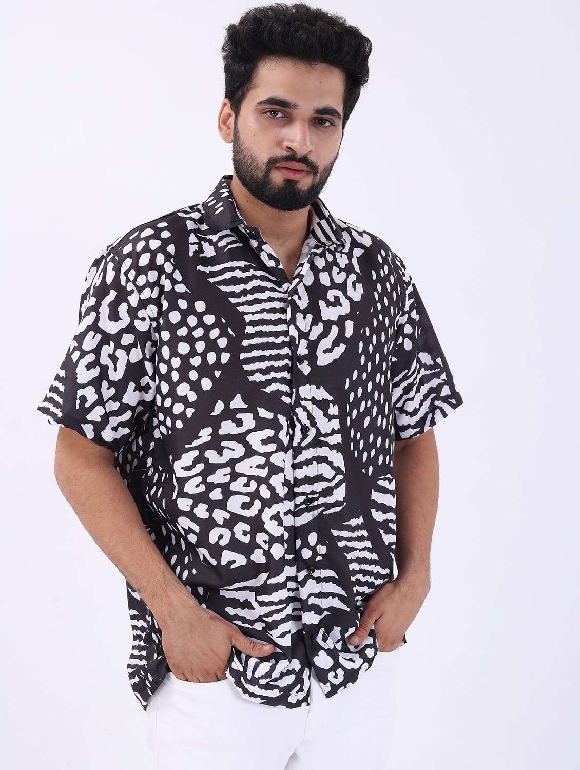 men printed short sleeve oversized casual shirt