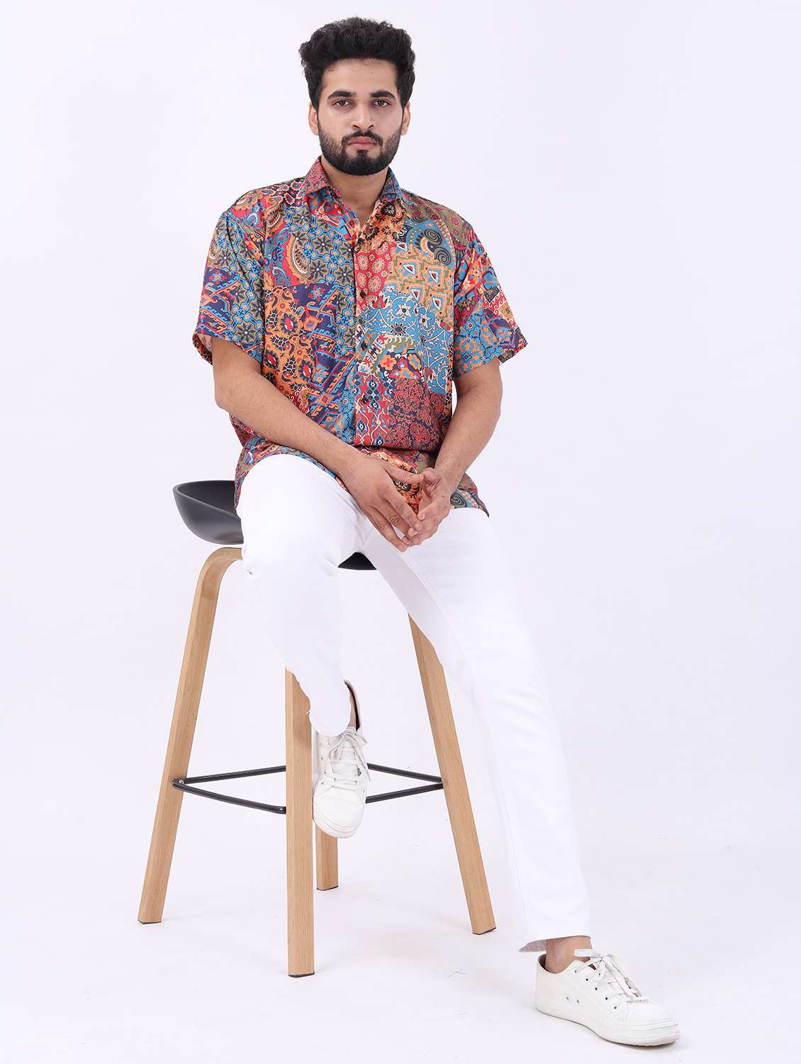 men printed short sleeve oversized casual shirt - 22013153 -  Standard Image - 3