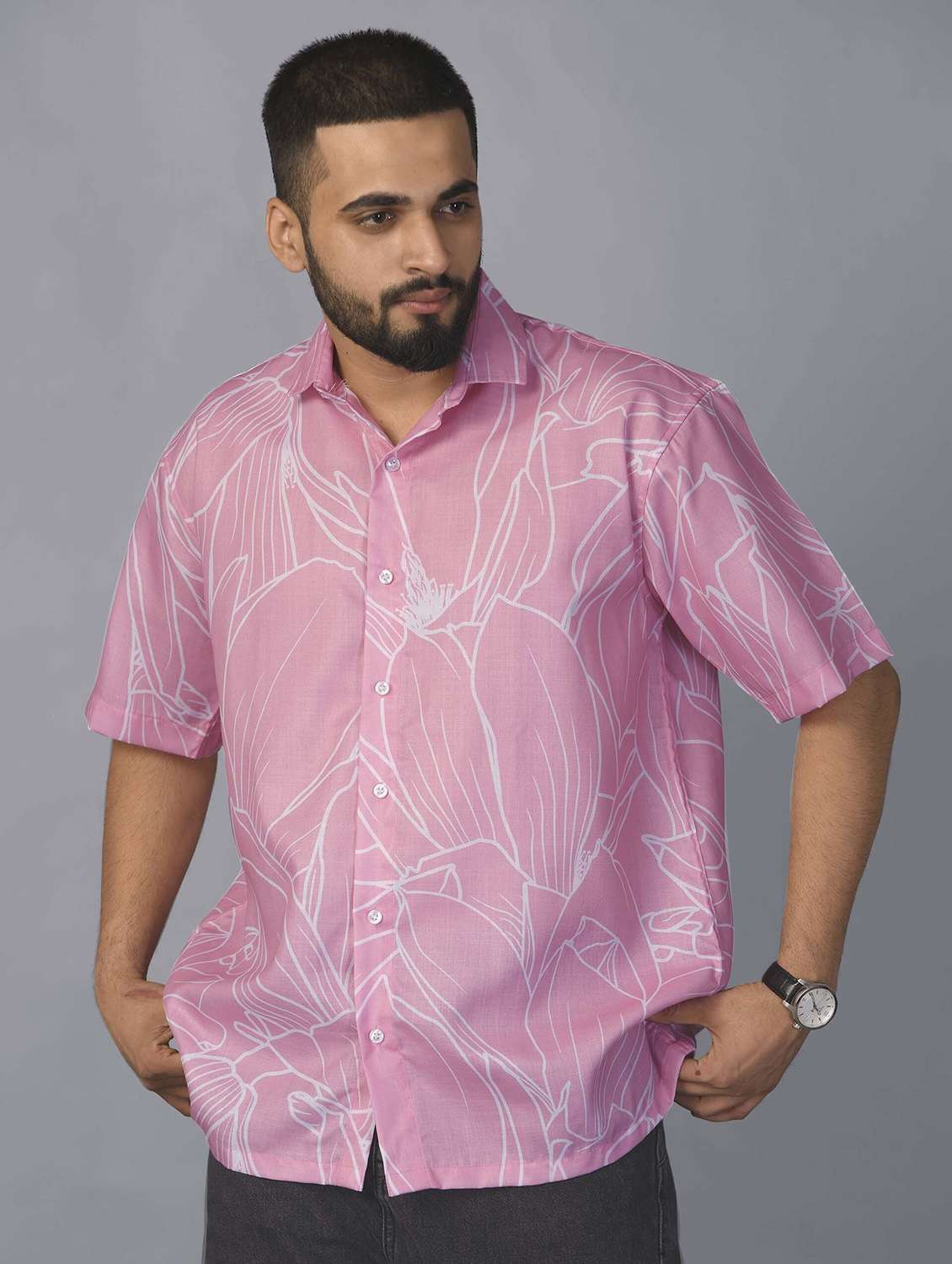 men printed short sleeve oversized casual shirt
