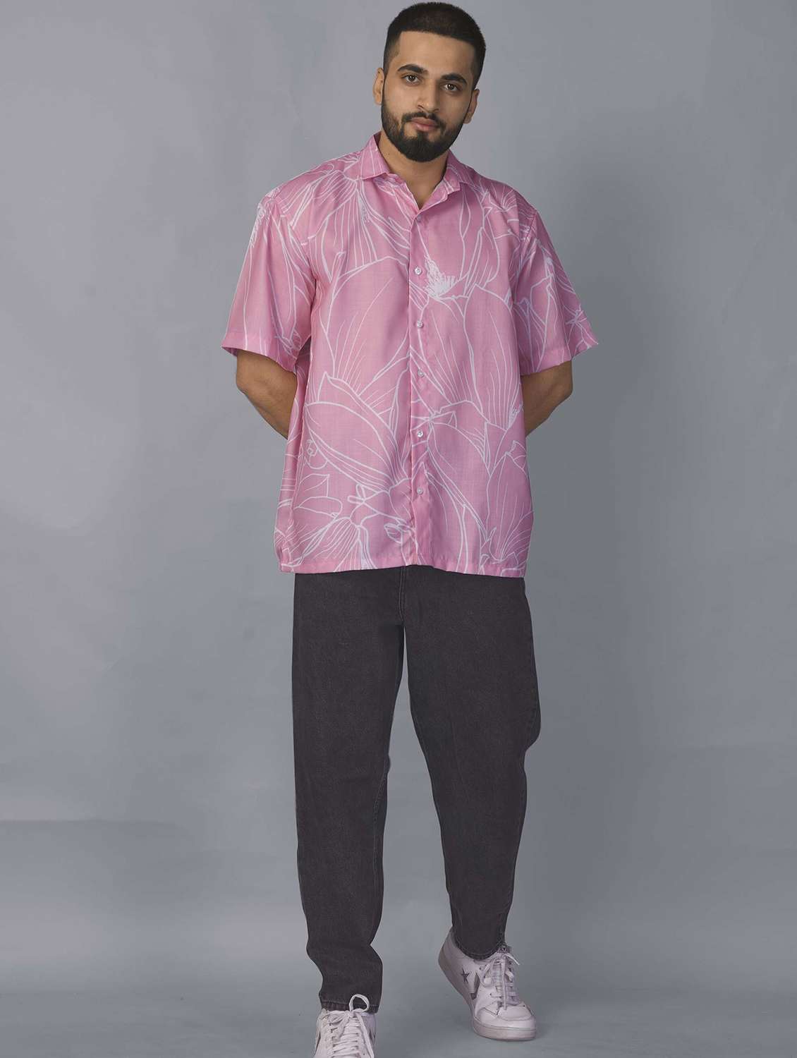 men printed short sleeve oversized casual shirt - 22013158 -  Standard Image - 3