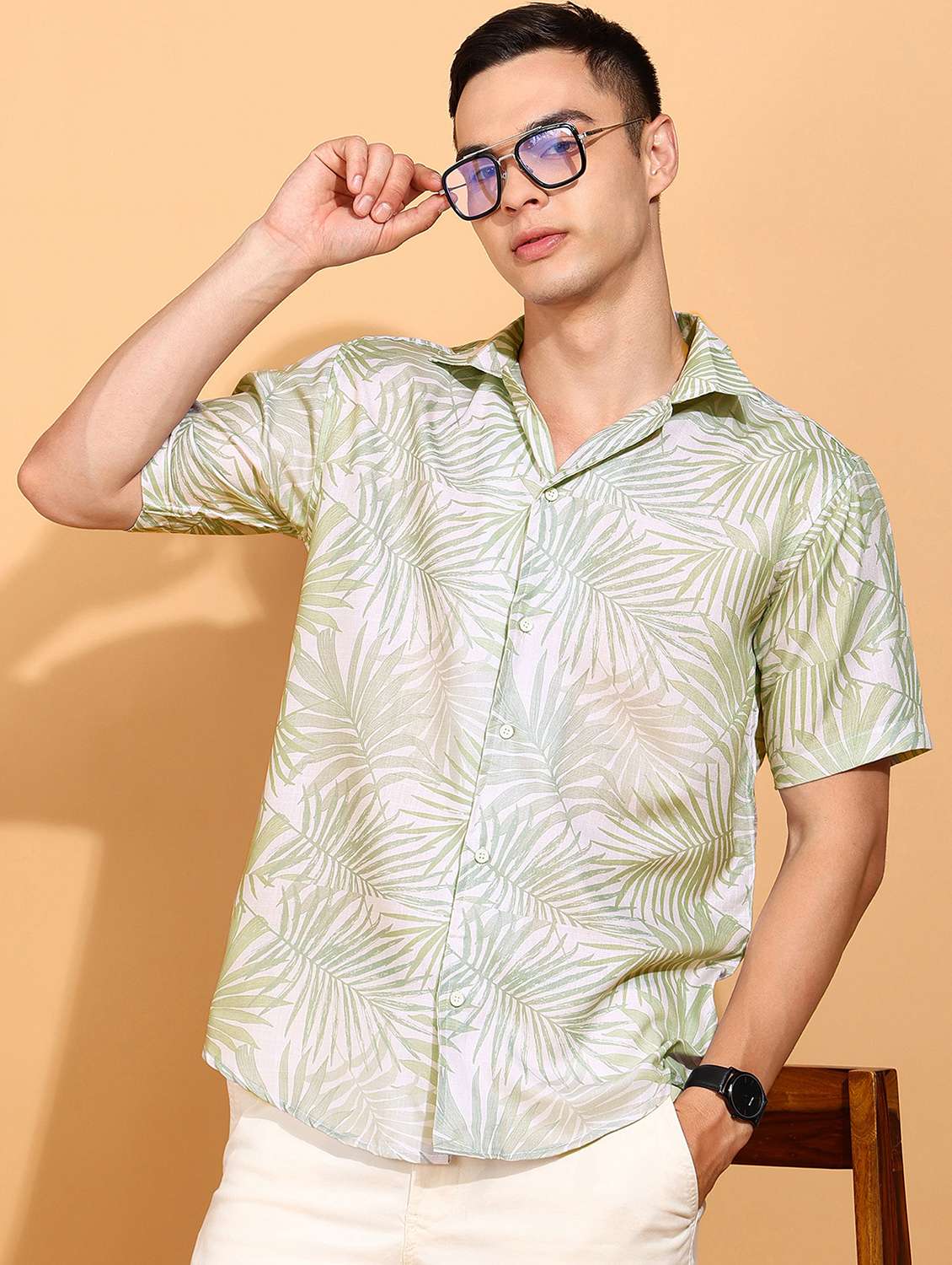 men printed short sleeve regular fit casual shirt