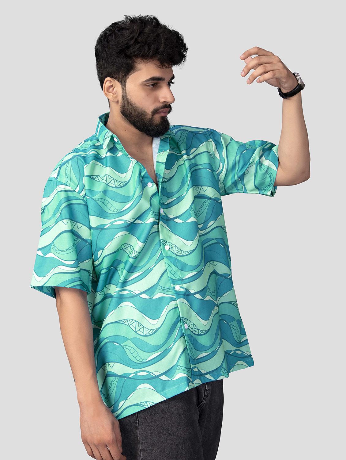 men printed short sleeve oversized casual shirt