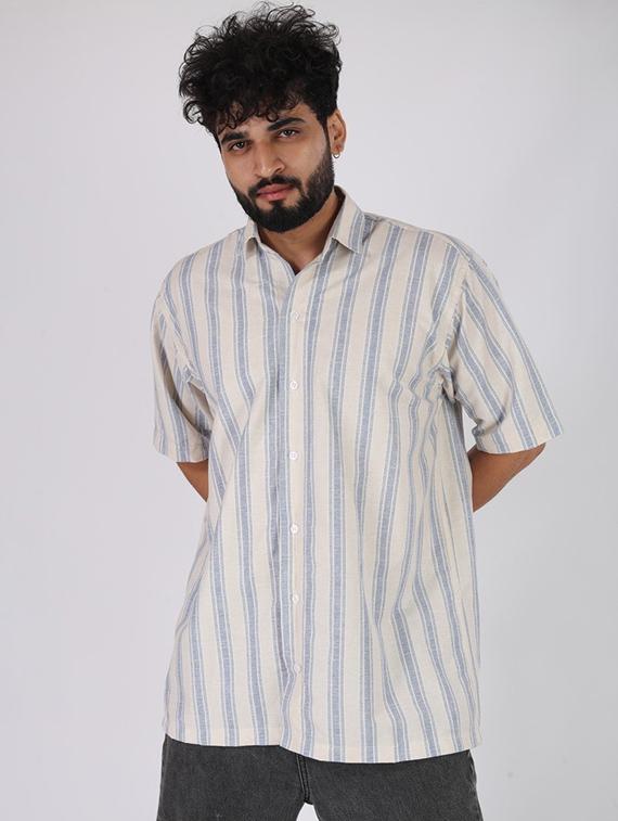 men striped short sleeve oversized casual shirt