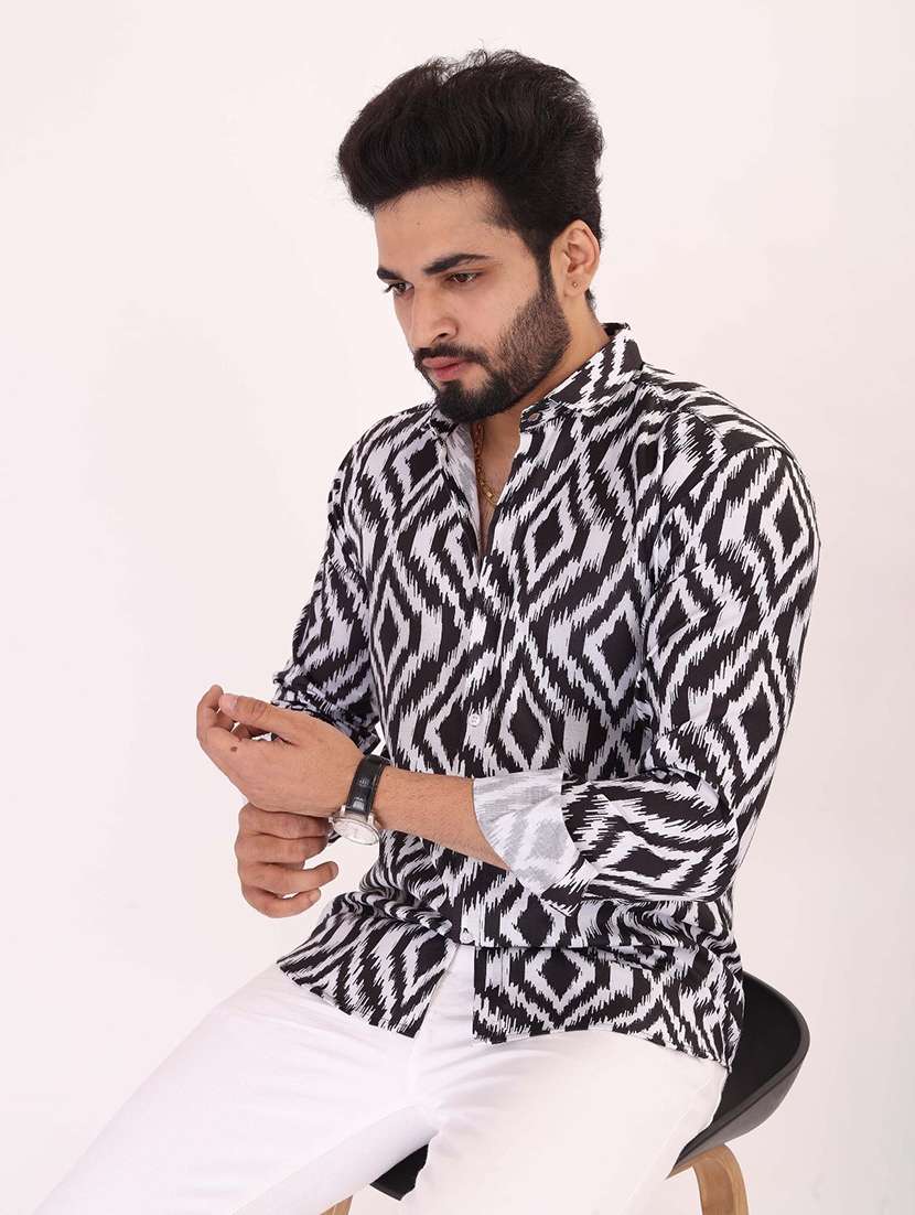 men printed long sleeve regular fit casual shirt