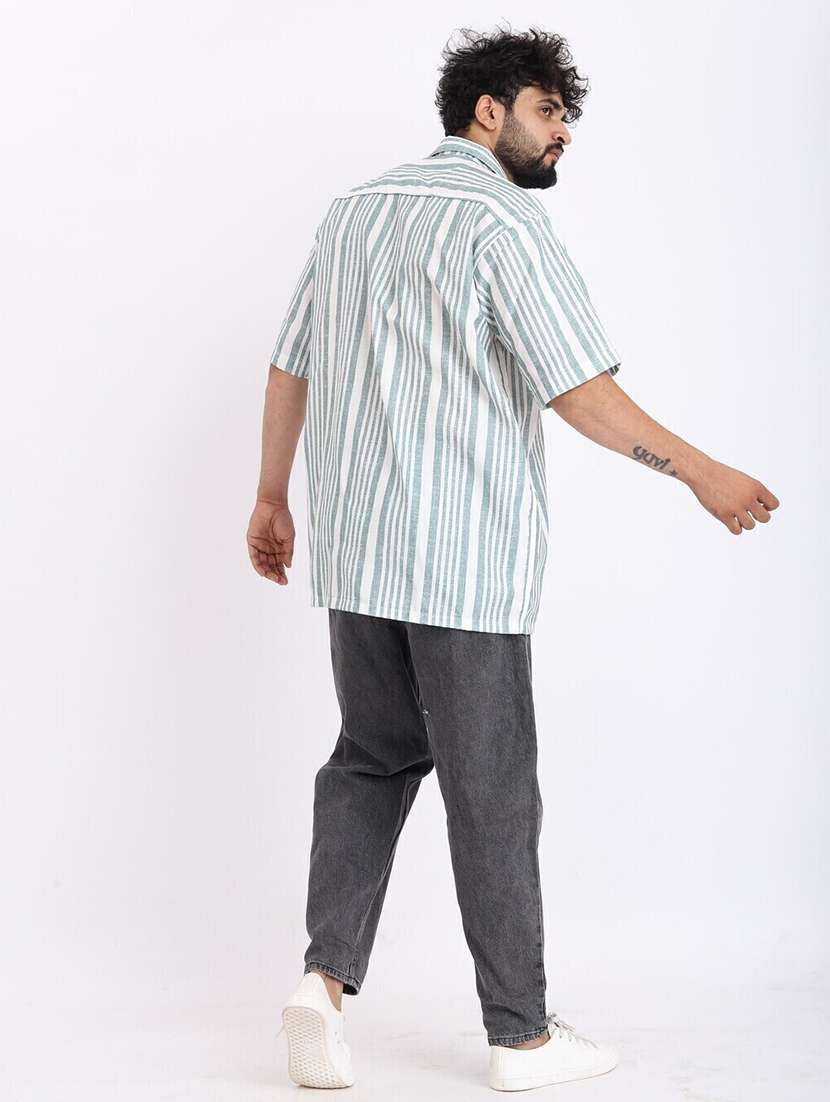 men striped short sleeve oversized casual shirt - 22013211 -  Standard Image - 3