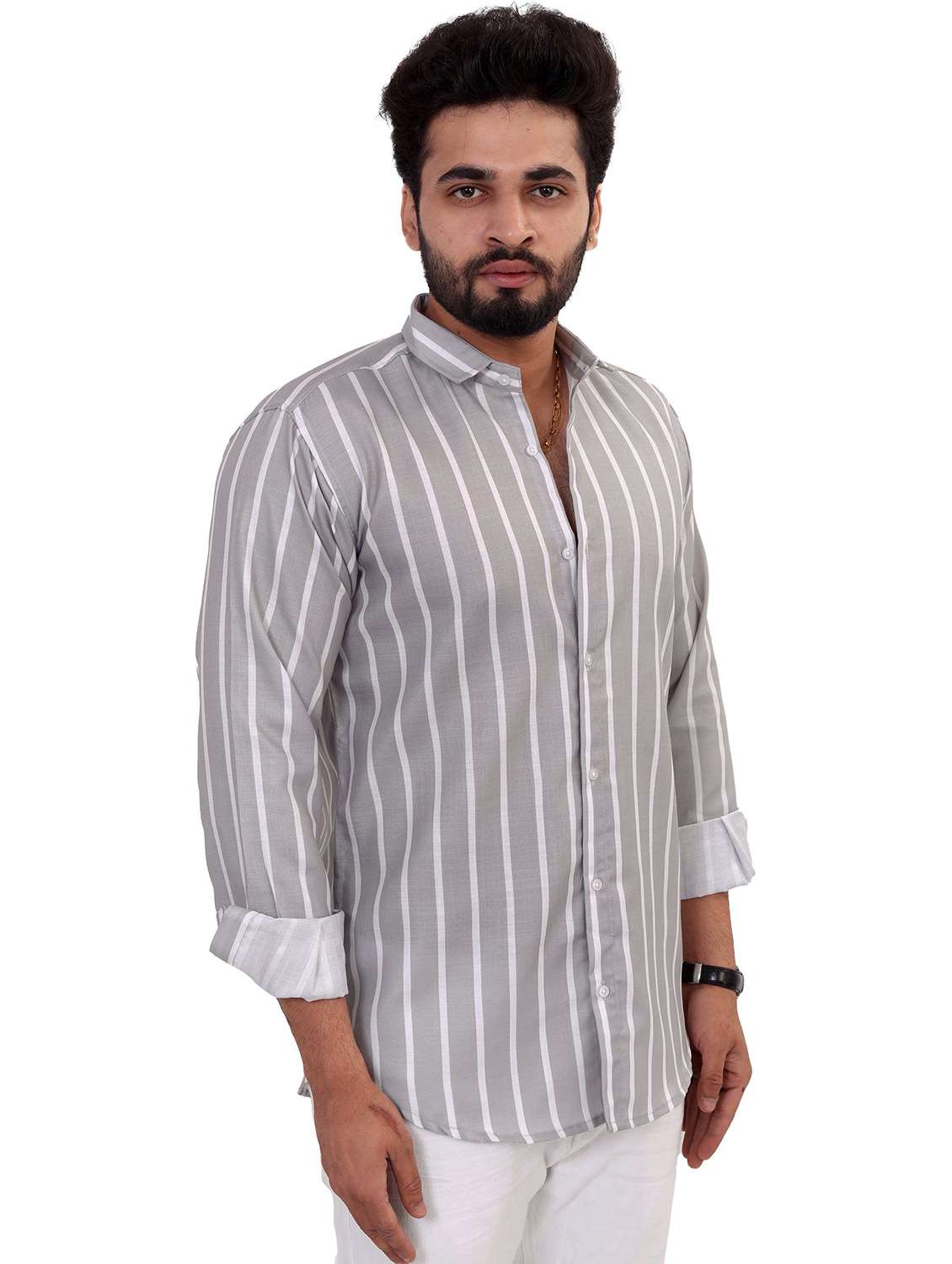 men striped long sleeve regular fit casual shirt - 22013212 -  Zoom Image - 0