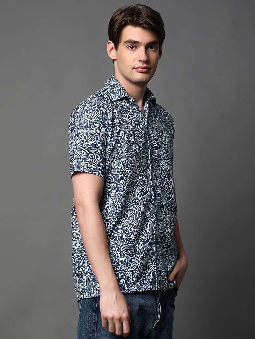 men printed short sleeve regular fit casual shirt