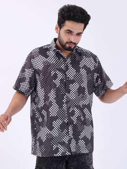 men printed short sleeve oversized casual shirt - 22013215 -  Standard Image - 0