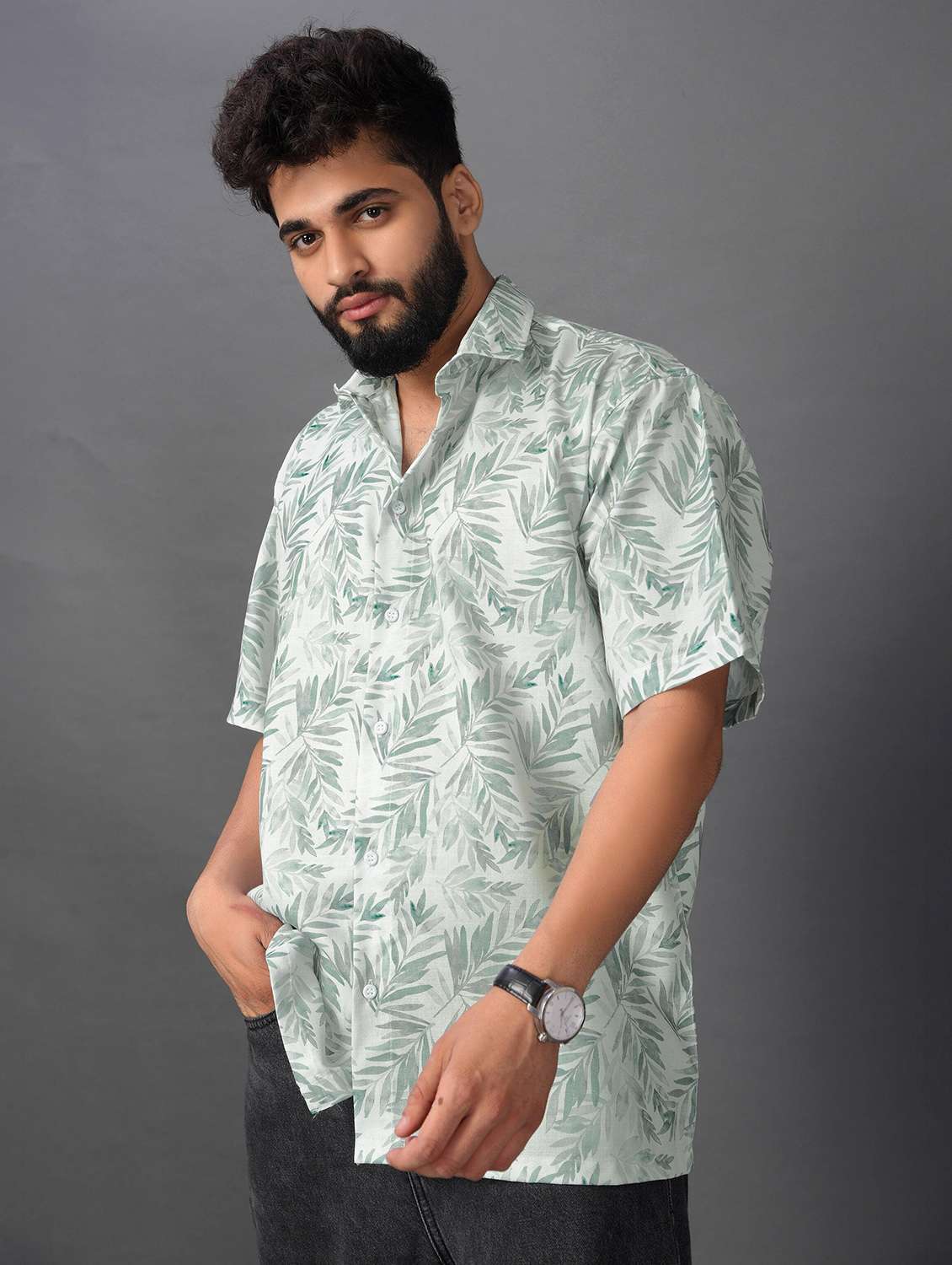 men printed short sleeve oversized casual shirt