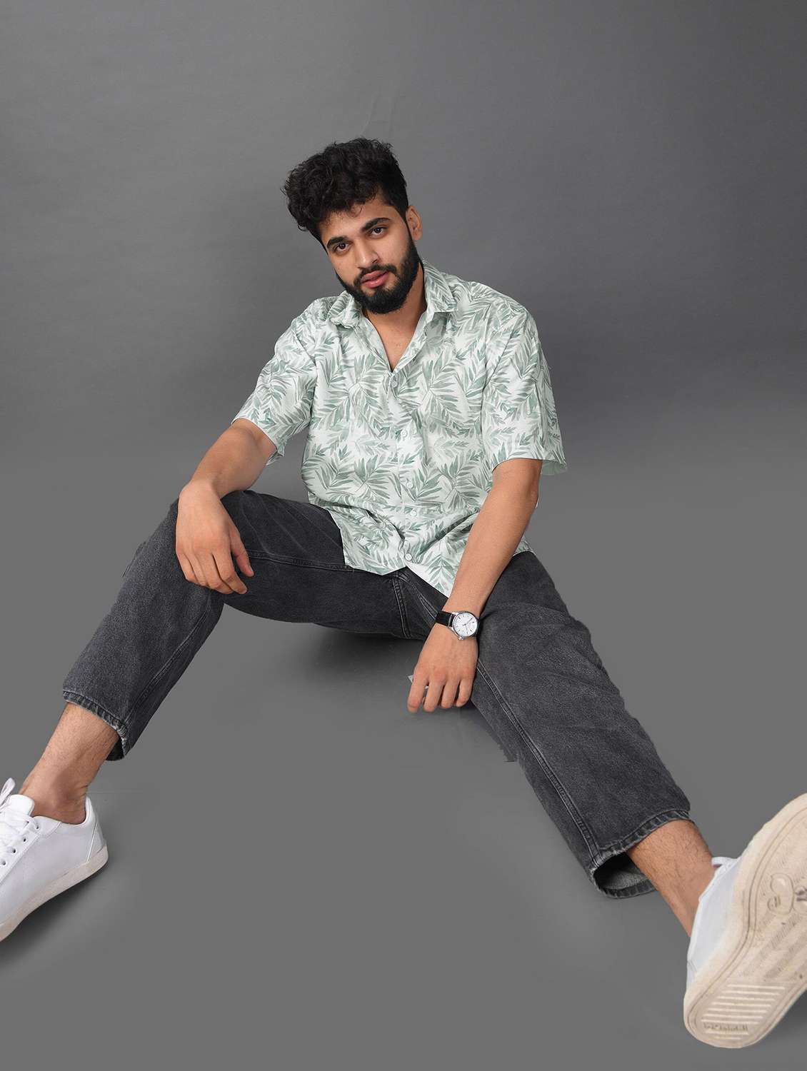 men printed short sleeve oversized casual shirt - 22013218 -  Standard Image - 3