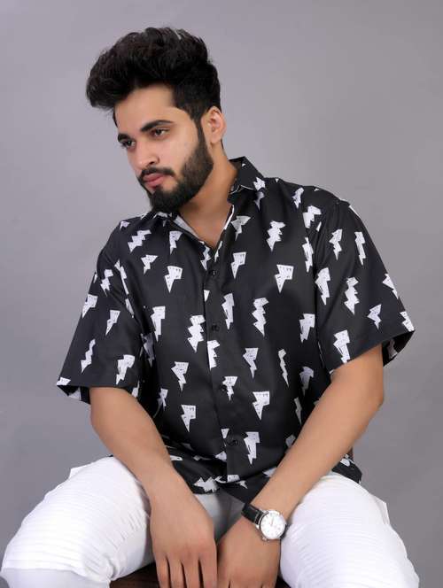 men printed short sleeve oversized casual shirt - 22013226 - Standard Image - 0
