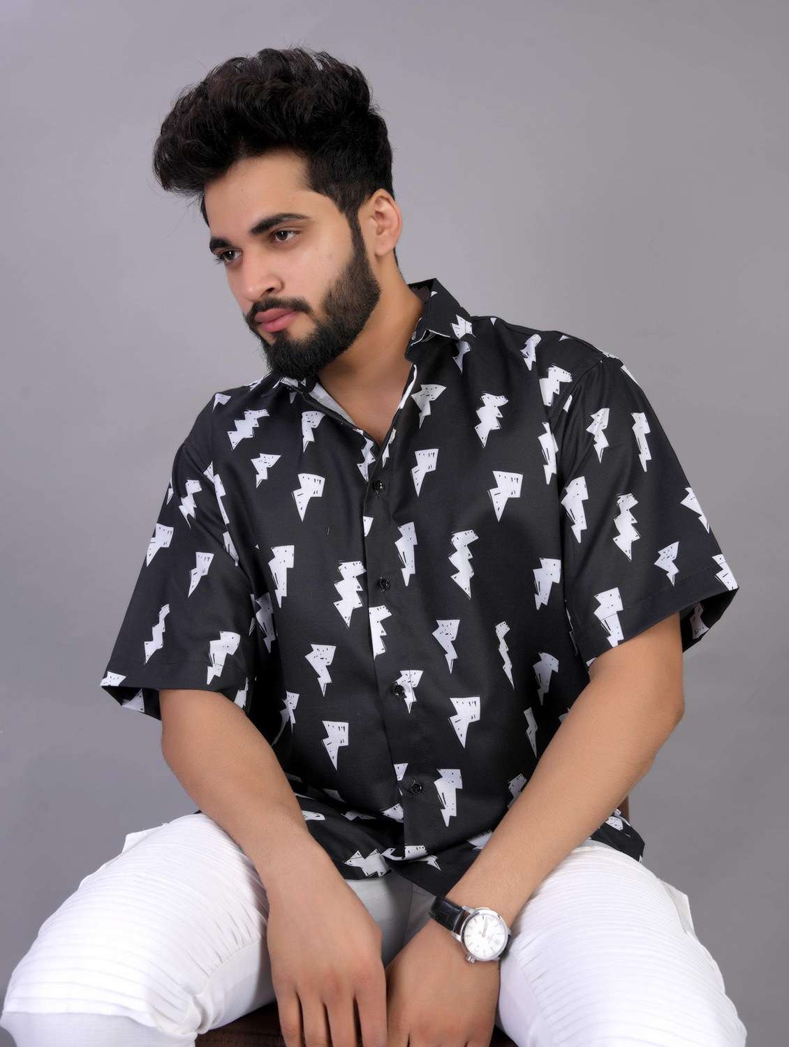men printed short sleeve oversized casual shirt - 22013226 - Zoom Image - 0