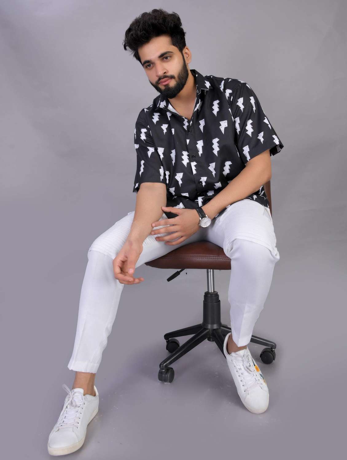 men printed short sleeve oversized casual shirt - 22013226 - Standard Image - 3