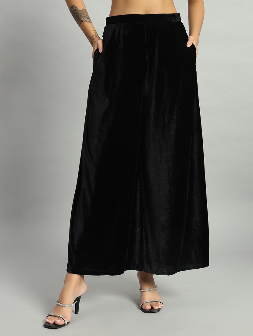 women solid high rise velvet flared palazzo - 22013238 -  Zoom Image - 0
