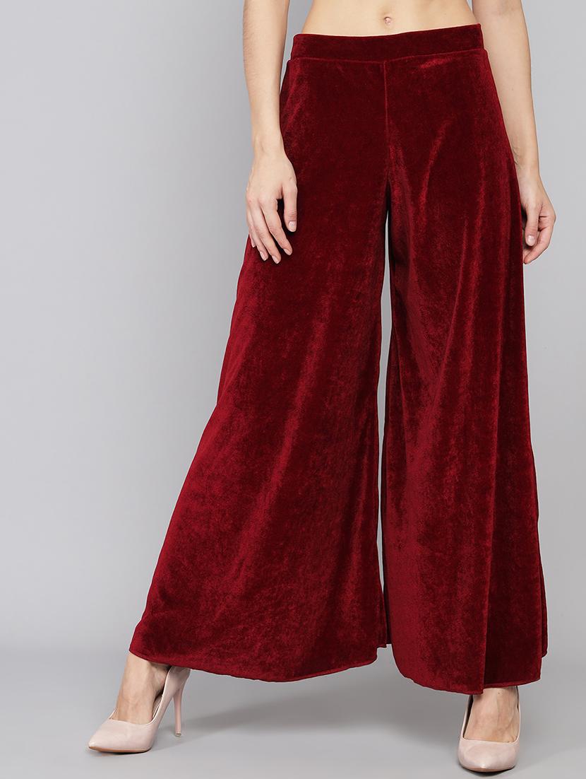 women solid high rise velvet flared palazzo - 22013239 -  Zoom Image - 0