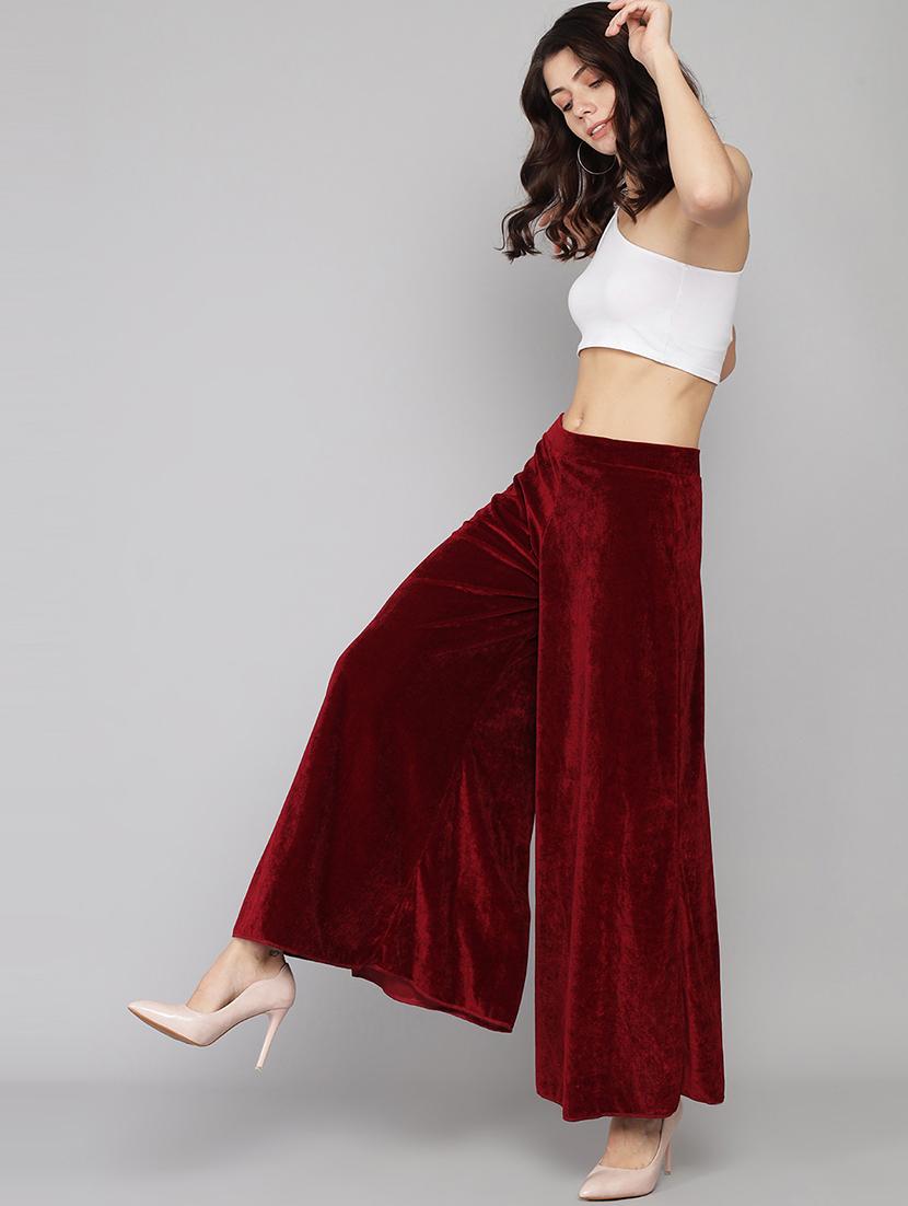 women solid high rise velvet flared palazzo - 22013239 - Standard Image - 3