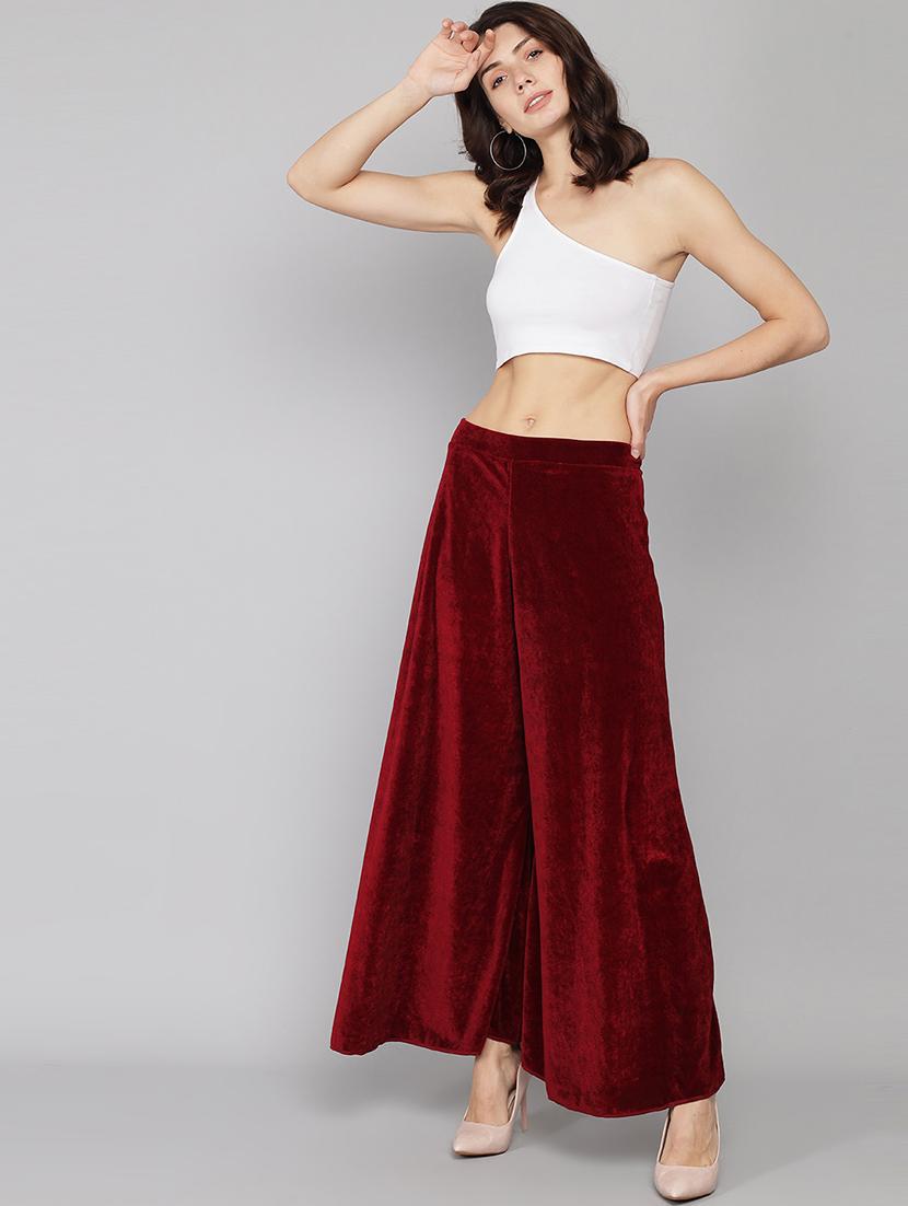 women solid high rise velvet flared palazzo - 22013239 - Standard Image - 5