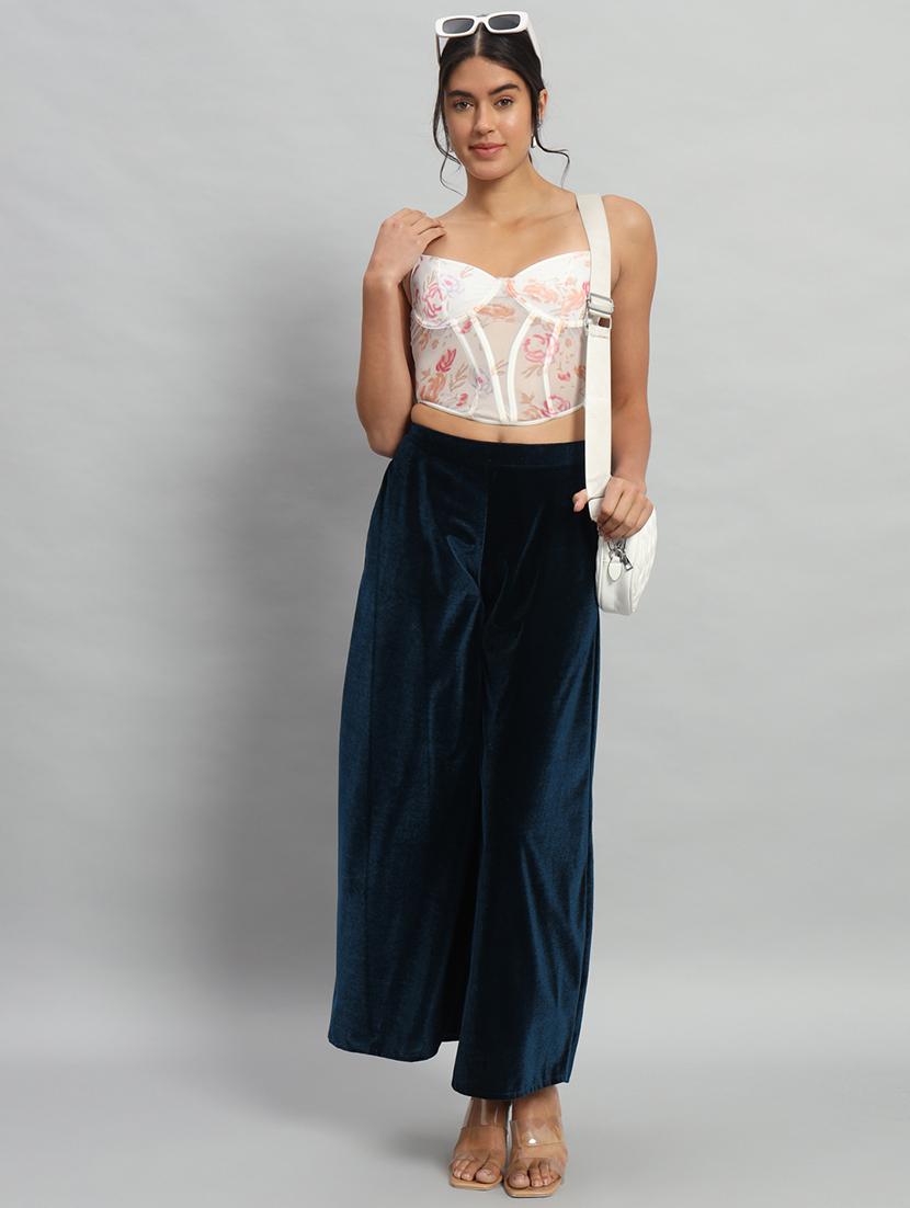 women solid high rise velvet flared palazzo - 22013241 - Standard Image - 5