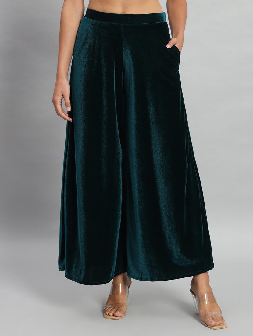 women solid high rise velvet flared palazzo - 22013242 - Zoom Image - 0