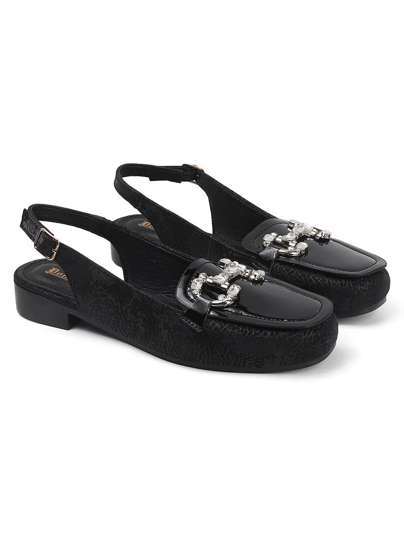 women black back strap slip on flats - 22013256 - Standard Image - 3