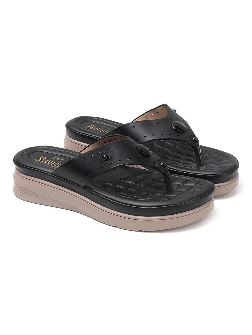 women black solid slip on sandal - 22013289 - Standard Image - 3