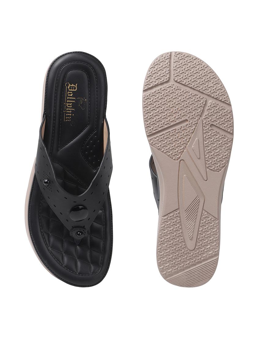 women black solid slip on sandal - 22013289 - Standard Image - 5