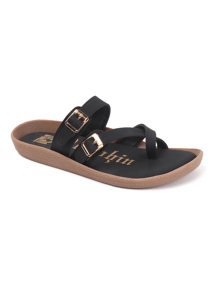 womne black slip on sandal - 22013306 - Standard Image - 3