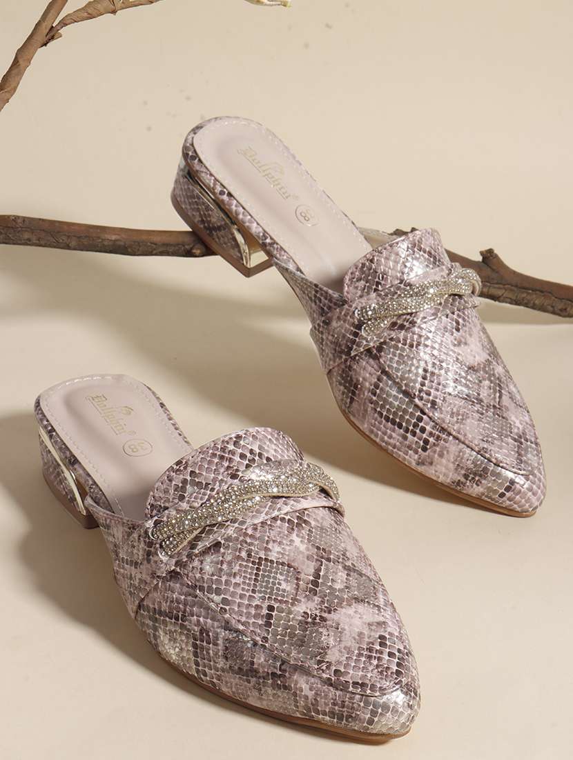 women animal print slip on mule