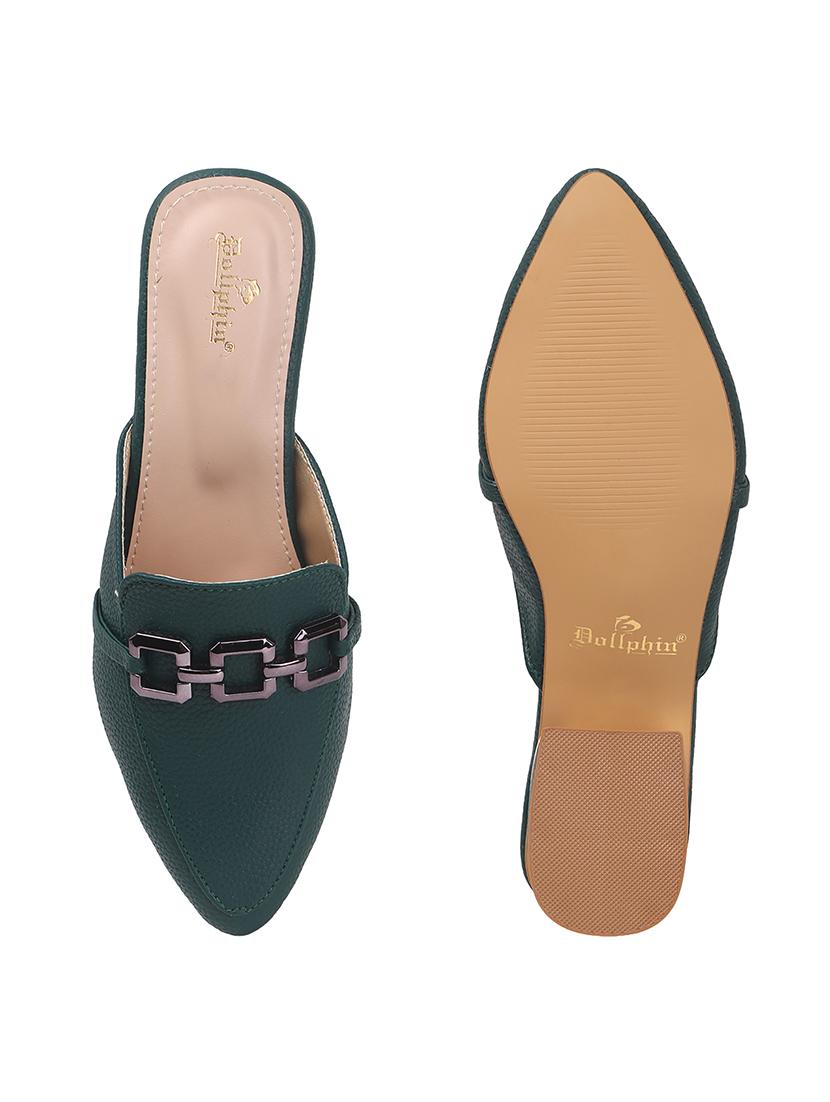 women green solid slip on mule - 22013314 - Standard Image - 5