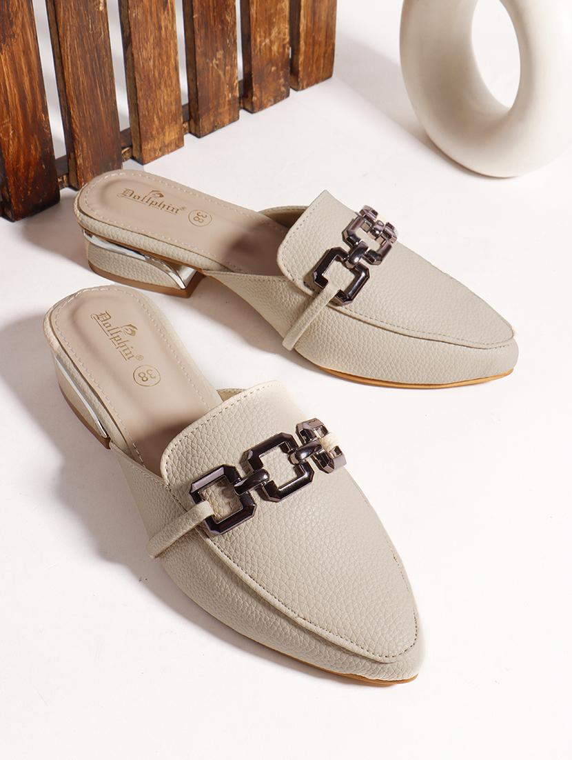 women beige solid slip on mule - 22013315 - Zoom Image - 0