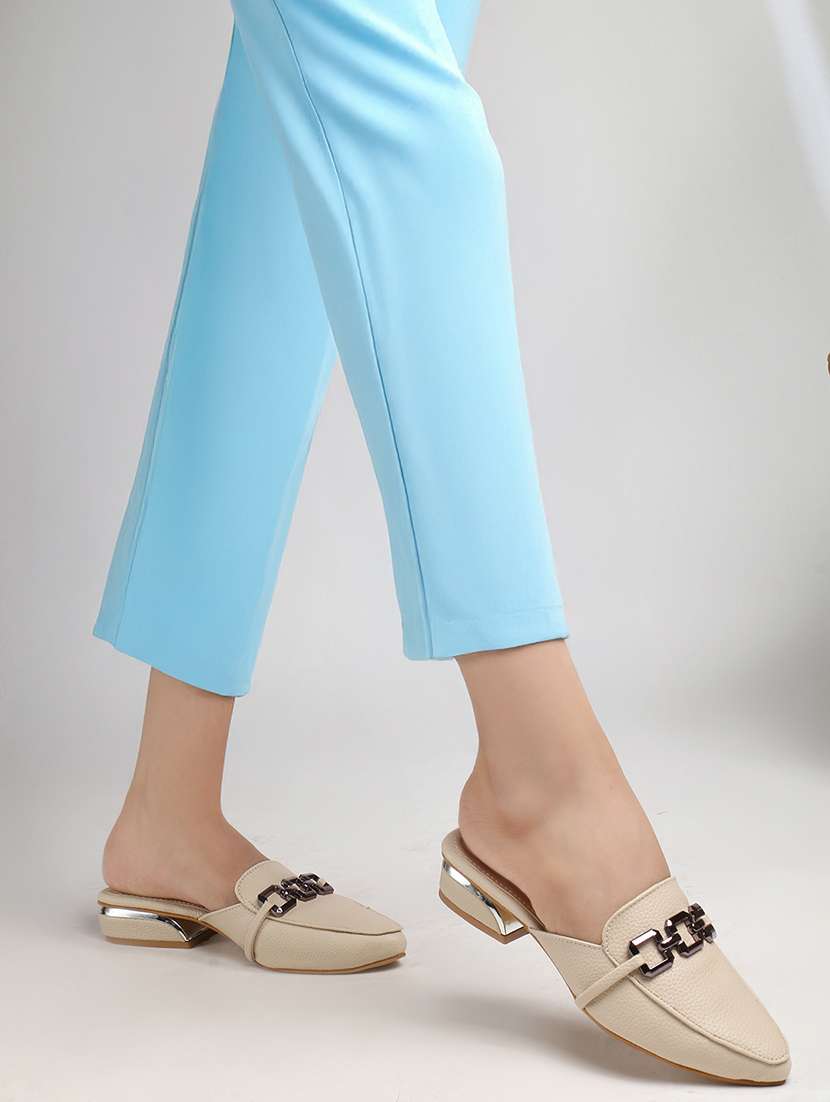 Women Beige Solid Slip On Mule