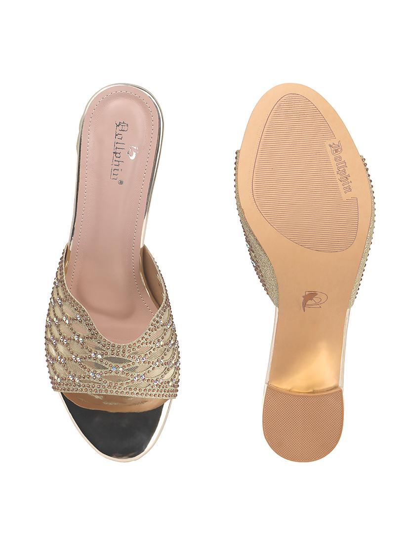 women gold slip on sandal - 22013316 - Standard Image - 5