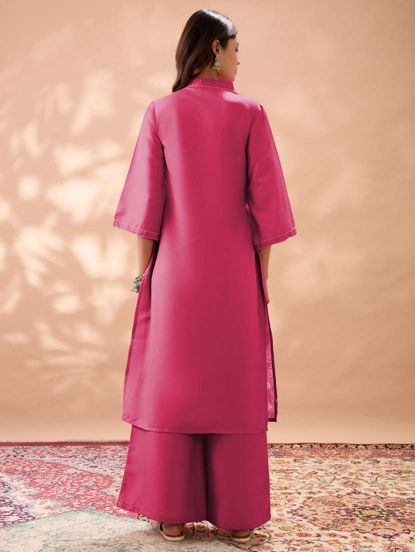 globus women pink gond animal print v-neck bell sleeves straight kurta & wide leg pant set - 22013351 - Standard Image - 3
