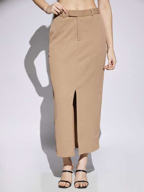 women beige solid mid rise pencil skirt - 22013355 -  Standard Image - 0