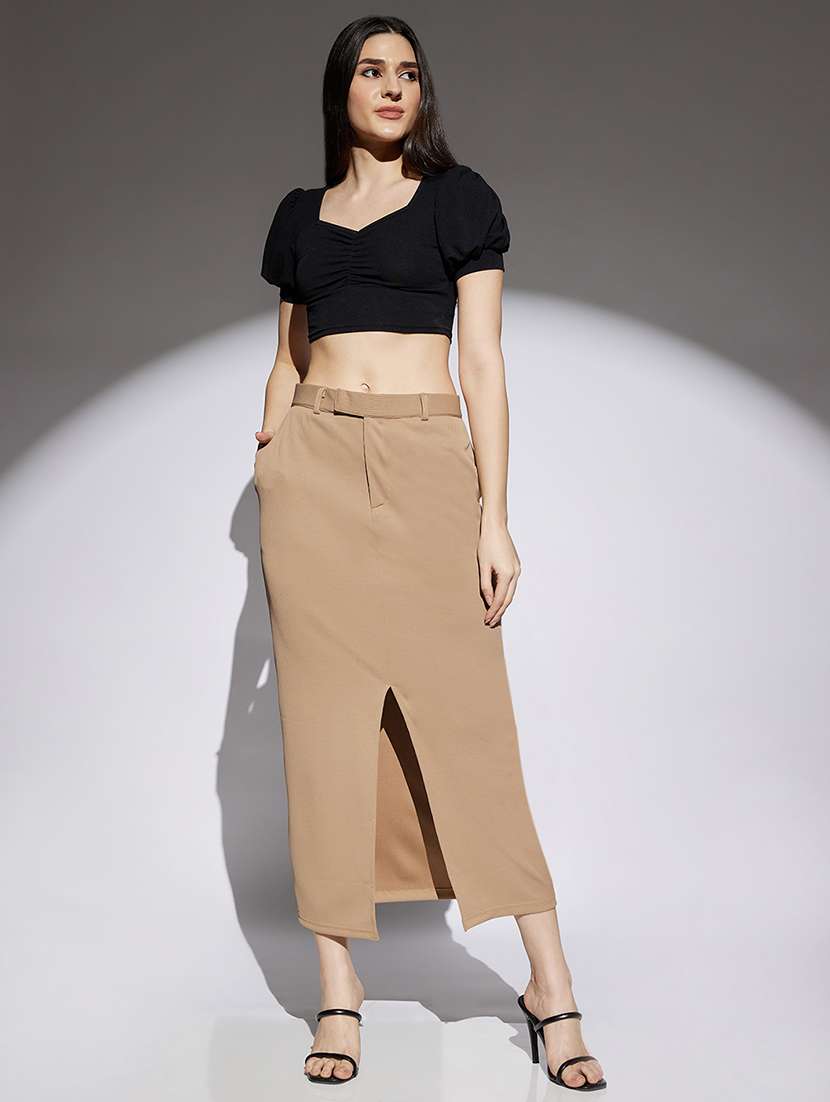 women beige solid mid rise pencil skirt - 22013355 - Standard Image - 3