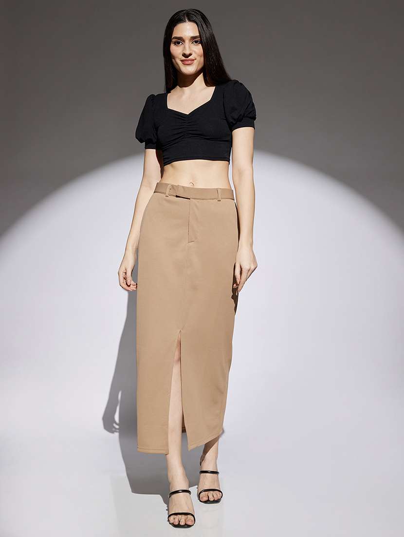 women beige solid mid rise pencil skirt - 22013355 - Standard Image - 5