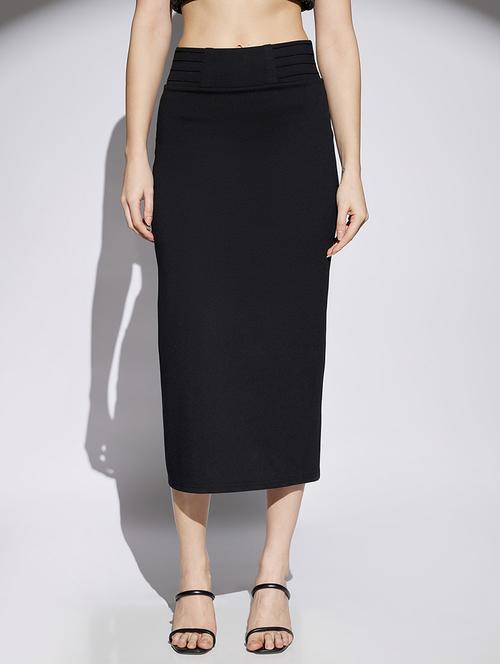 women black solid mid rise pencil skirt - 22013356 -  Standard Image - 0