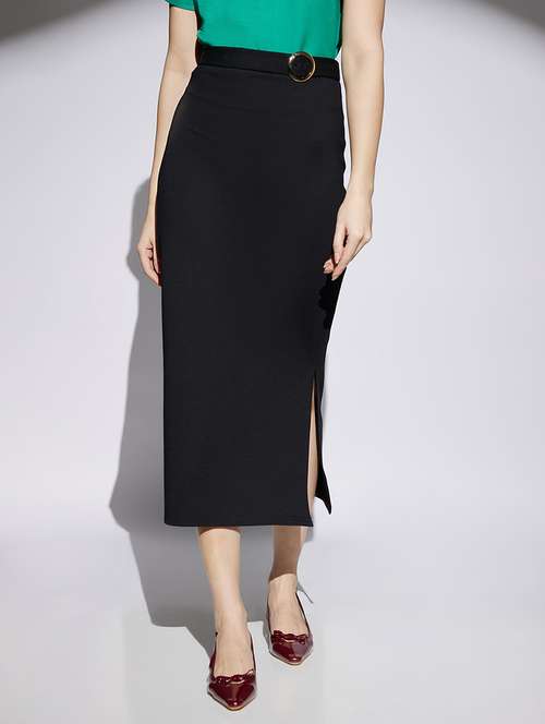 women black solid high rise pencil skirt - 22013359 -  Standard Image - 0