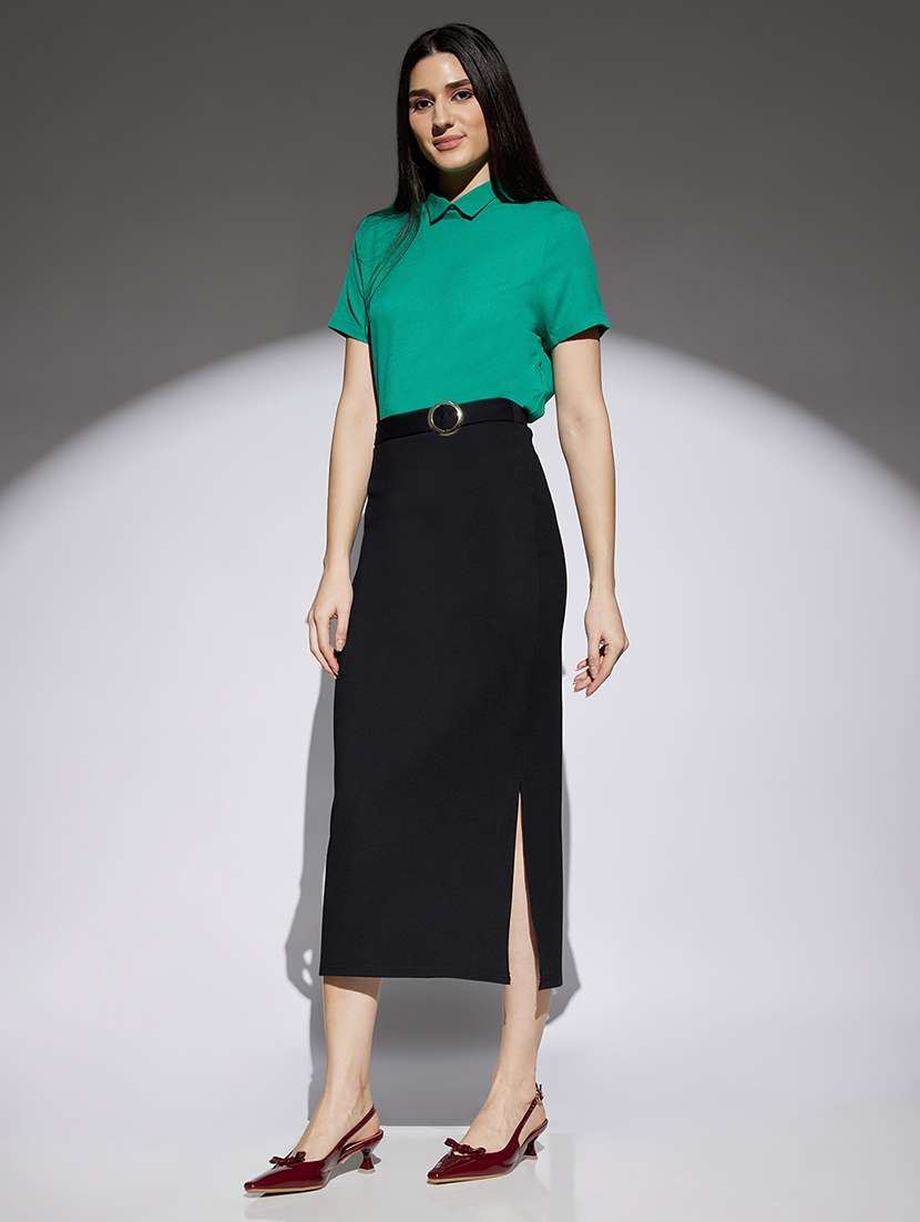 women black solid high rise pencil skirt - 22013359 - Standard Image - 3