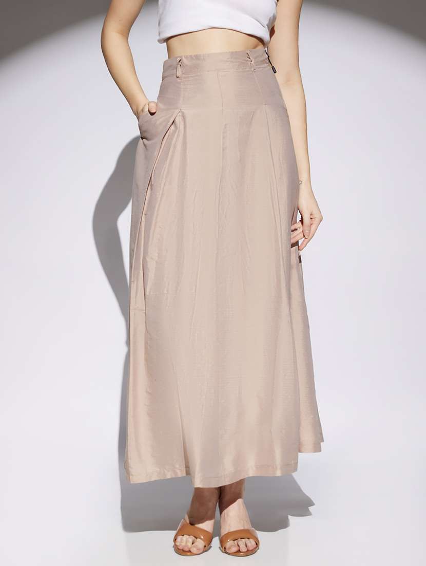 women beige solid high rise flared skirt - 22013362 -  Zoom Image - 0
