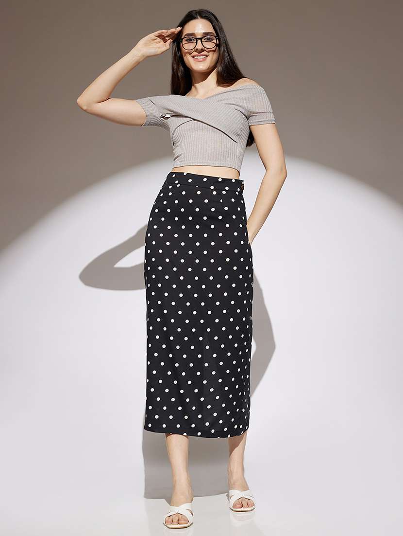 women polka doted high rise straight skirt - 22013363 - Standard Image - 3
