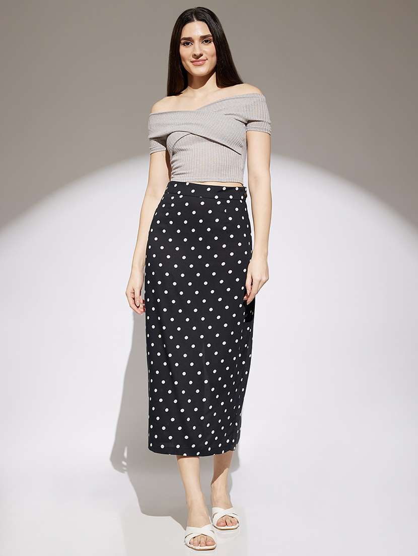 women polka doted high rise straight skirt - 22013363 - Standard Image - 5