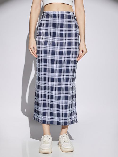 women checkered high rise straight skirt - 22013364 - Standard Image - 0