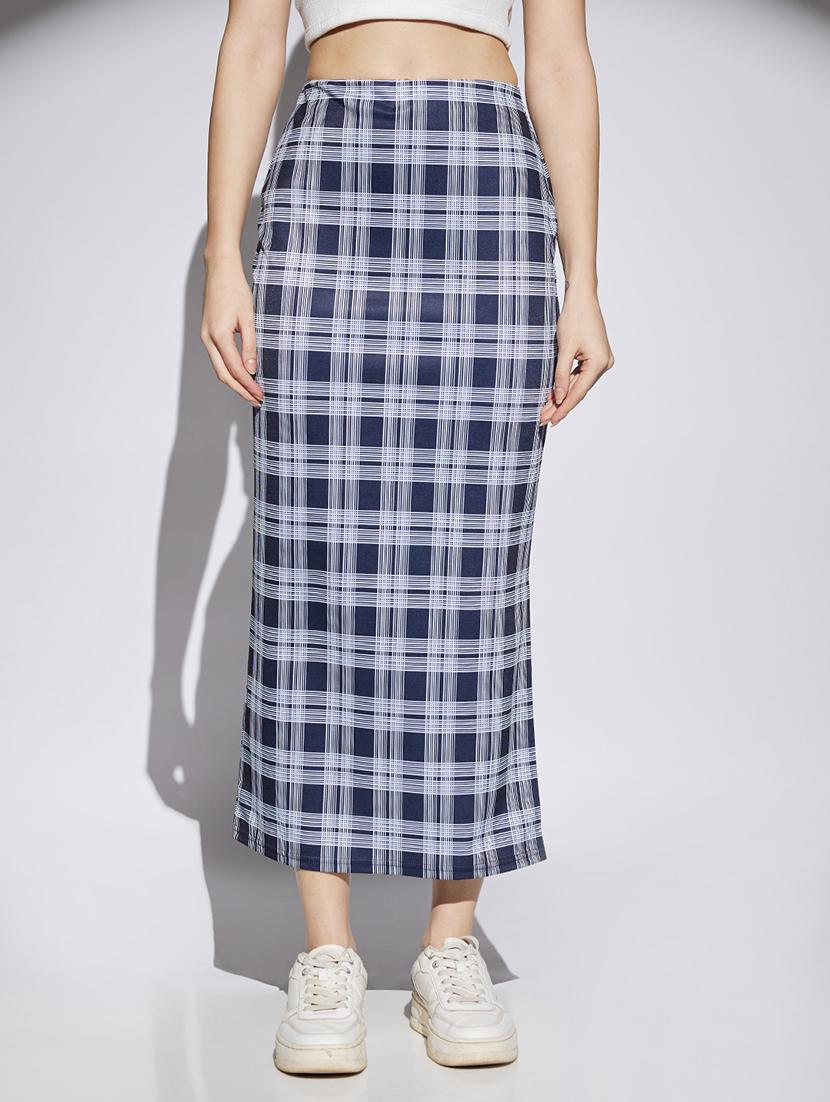 women checkered high rise straight skirt - 22013364 - Zoom Image - 0