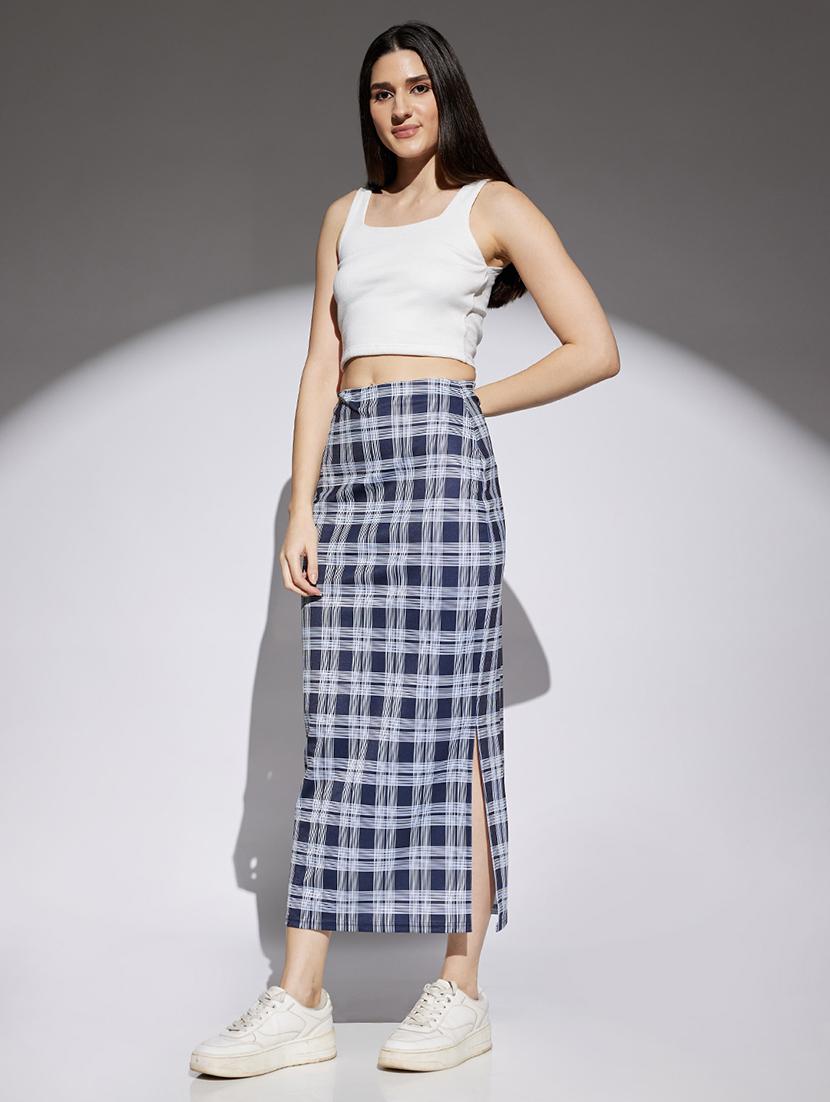 women checkered high rise straight skirt - 22013364 - Standard Image - 5